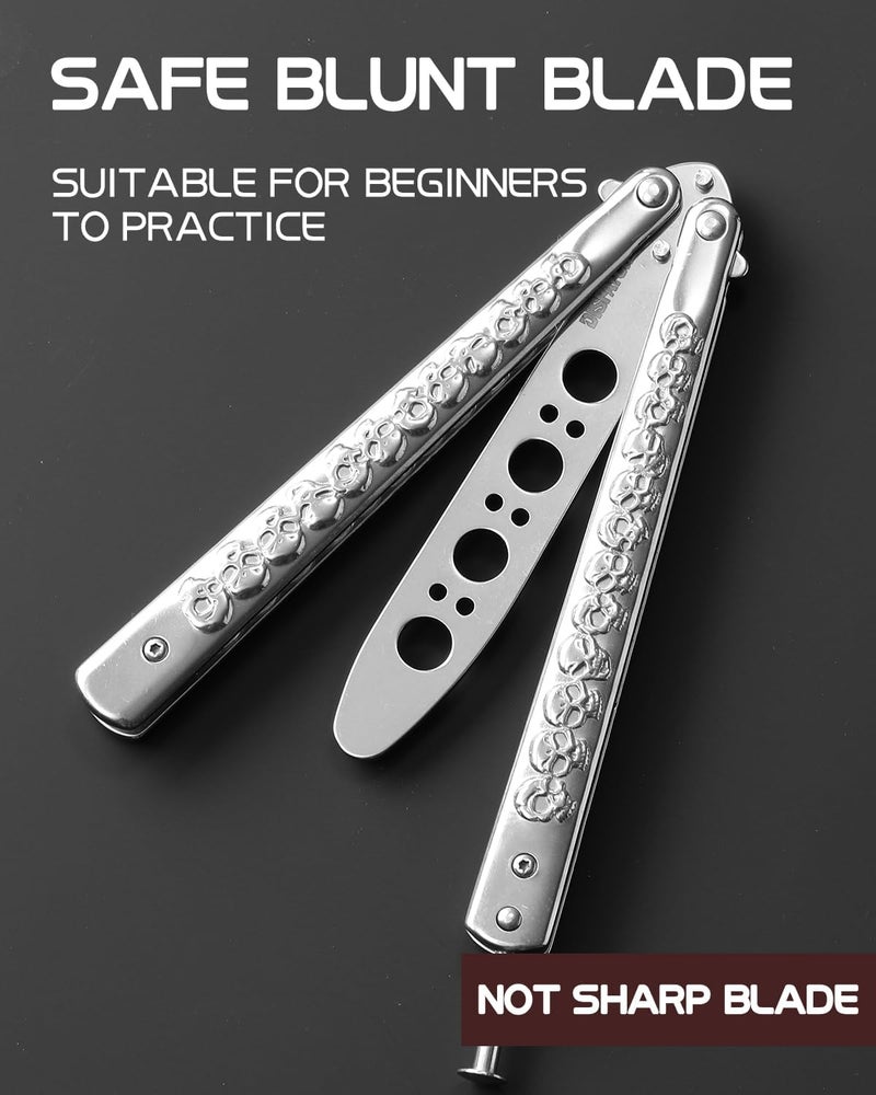 Dispatch Practice Butterfly Knife Trainer Unsharpened Balisong with 3Cr13 Black-Painted Blade & Mirror-Polished Handle (Engraved Skull Patterns) | EDC Flipping, Martial Arts, Cosplay, Tactical Training - Image 5
